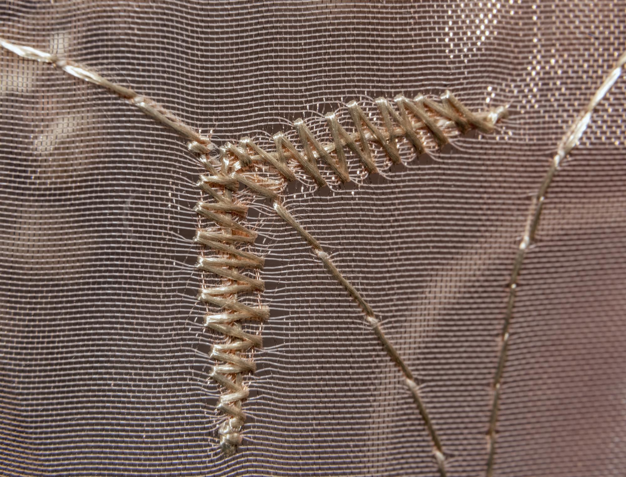 Close-up of metallic thread embroidery